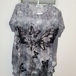 Portman Fashion Gray with Butterflies Tunic/Top